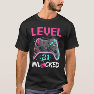 Camiseta Aniversário Nível 21 Desbloqueado Jogador De 21 An