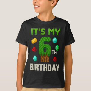 Camiseta Aniversário Nível 6 Pixel Art Crianças Gamer De