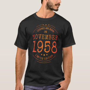 Camiseta Aniversário Novembro De 1958 Ano Usado Lendas