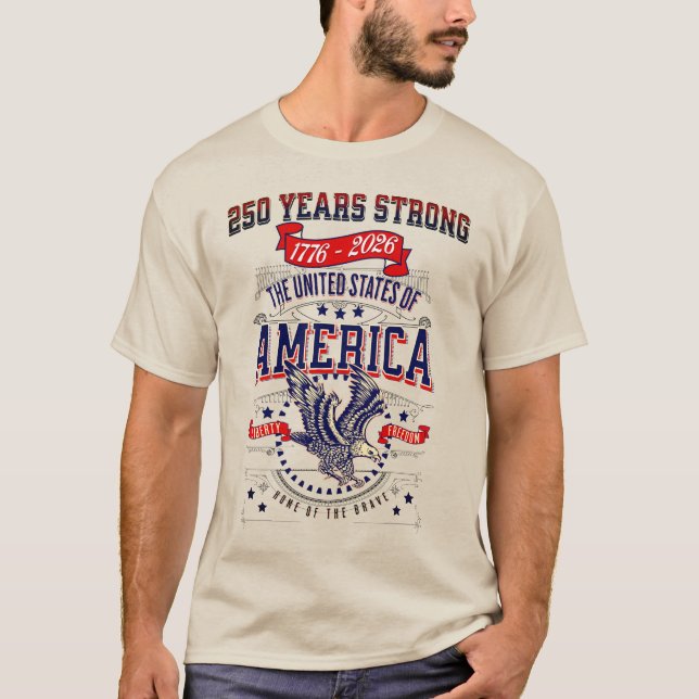 Camiseta Aniversário Patriótico Americano de 250 Anos (Frente)