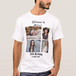 Camiseta Aniversário Personalizado 4 Colagem de Fotos
