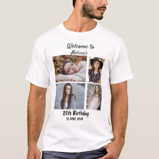 Camiseta Aniversário Personalizado 4 Colagem de Fotos
