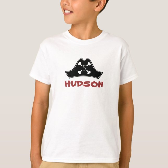 Camiseta Aniversário Pirata da Rapariga Vermelha e Branca (Frente)