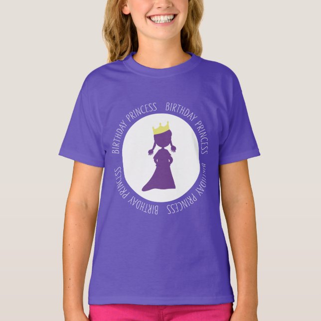 Camiseta Aniversário Princesa Roxa Garotas Silhueta (Frente)