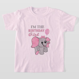 Camiseta Aniversário Rapariga Rosa Elefante Bebê
