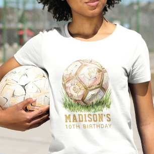 Camiseta Aniversário Rosa de luxo e Dourado