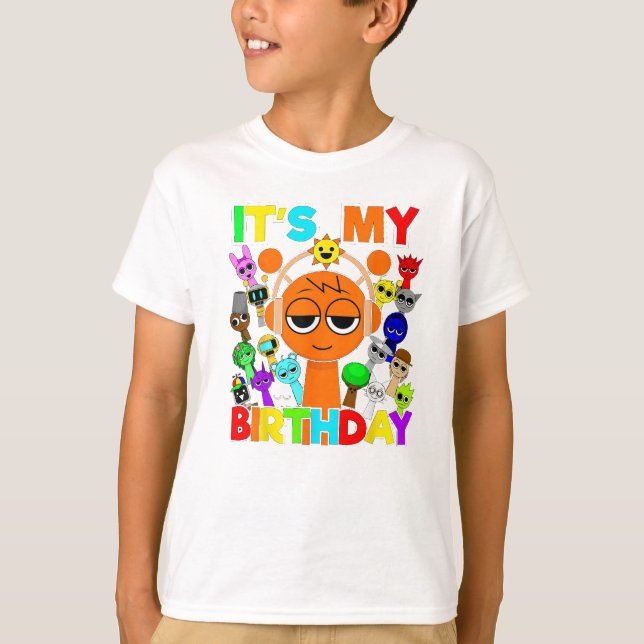 Camiseta Aniversário Sprunki! - Oren Simon Funbot Pinki (Frente)