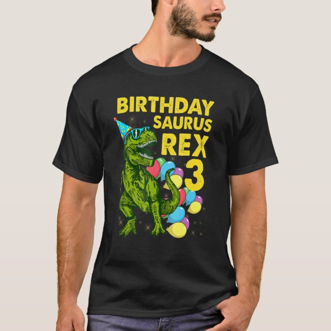 Camiseta Aniversário Surus Rex 3 Anos Dinossauro T Rex 3 (Frente)