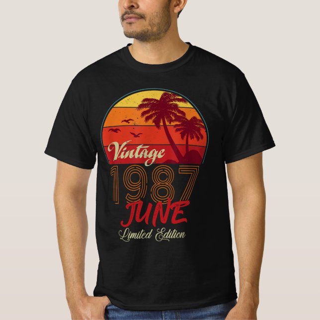Camiseta Aniversários Presentes Retro Vintage junho de 1987 (Frente)