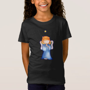 Camiseta Anjo bonito do t-shirt azul do Natal da menina da
