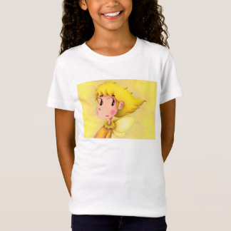 Camiseta Anjo com cabelo amarelo.