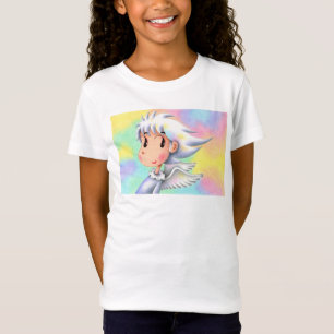 Camiseta Anjo com cabelo branco.