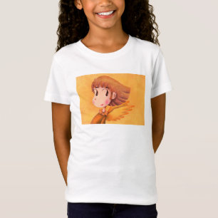 Camiseta Anjo com cabelo castanho.