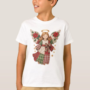Camiseta Anjo de Natal com Estrelas Douradas