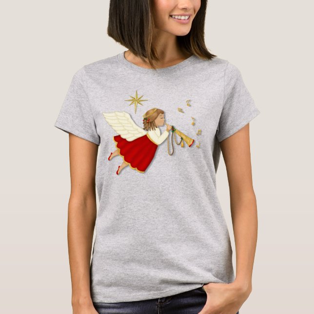 Camiseta Anjo de Trompete e Estrela de Natal (Frente)