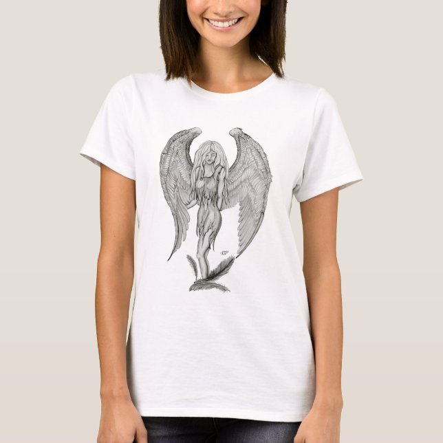 Camiseta Anjo, Design preto e branco (Frente)