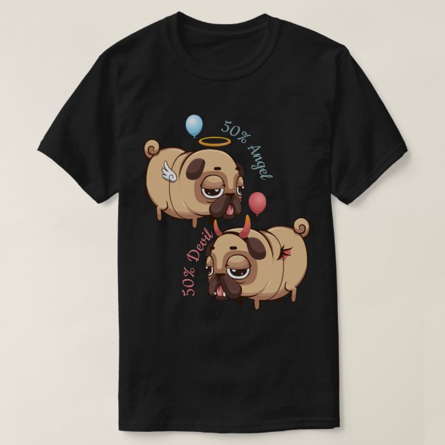 Camiseta Anjo/Diabo de Pug Bonito (Frente do Design)