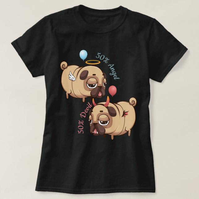 Camiseta Anjo/Diabo de Pug Bonito (Frente do Design)