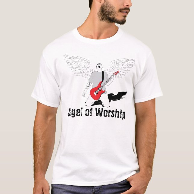 Camiseta Anjo do culto - guitarra vermelha (Frente)