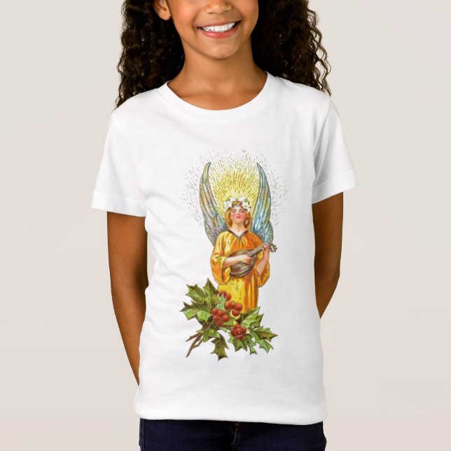Camiseta Anjo do vintage com azevinho e bandolim (Frente)