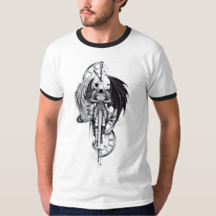 Camiseta Anjo Negro e Cavaleiro Alado Demônio Ringer