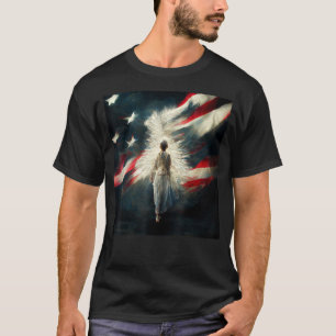 Camiseta Anjo Patriótico com Asas e Bandeira dos EUA AI 1