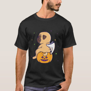 Camiseta Anjo pug engraçado sentado na abóbora 830