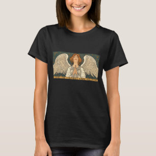 Camiseta Anjo Religioso Antigo Rezando com Estrelas Dourada