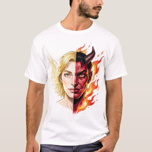 Camiseta Anjo vs Demônio Rosto Dividido 😇😈