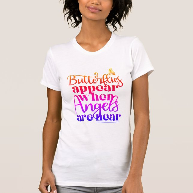 Camiseta "Anjos Aparecem..." borboleta multicolor (Frente)