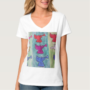 Camiseta Anjos de Natal com trompetes