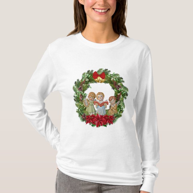 Camiseta Anjos de Natal Wreath (Frente)