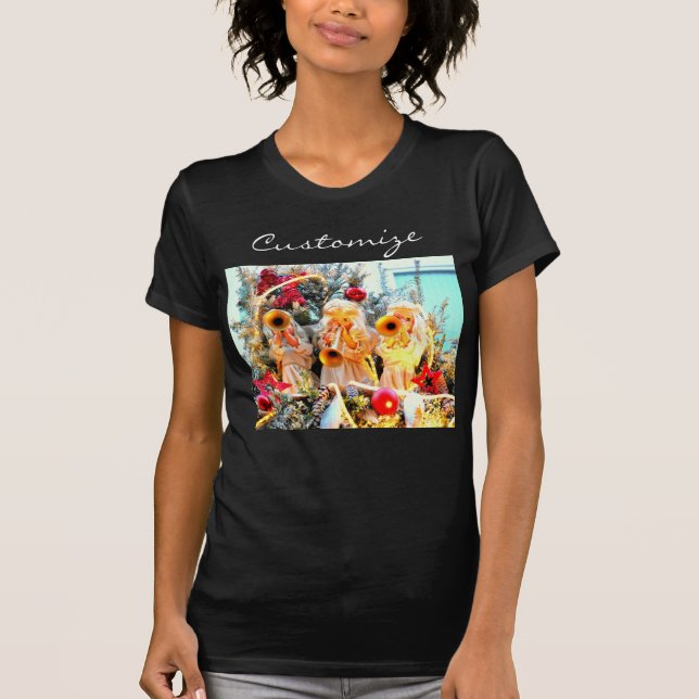 Camiseta anjos trombetando natal alegre (Frente)