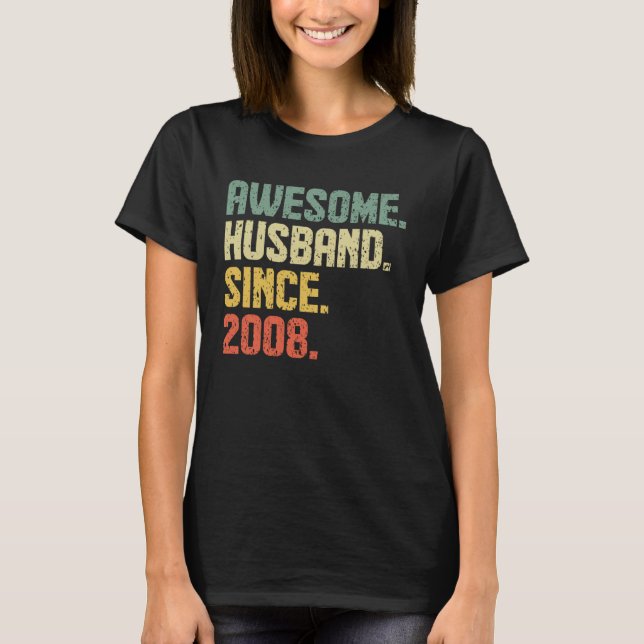 Camiseta Anniversary Awesome Husband Since 2008 Retro (Frente)