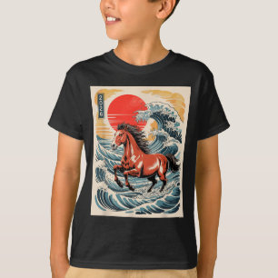 Camiseta Ano 2026 do Cavalo Arte da Onda Japonesa Ano Novo