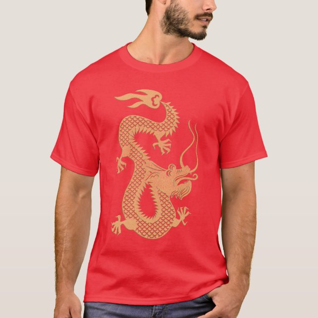 Camiseta Ano chinês dourado do t-shirt do dragão (Frente)
