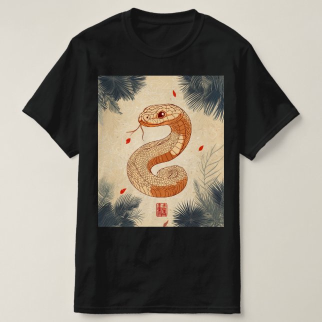 Camiseta Ano da Cobra Maiúscula Felicidade Dupla (Frente do Design)