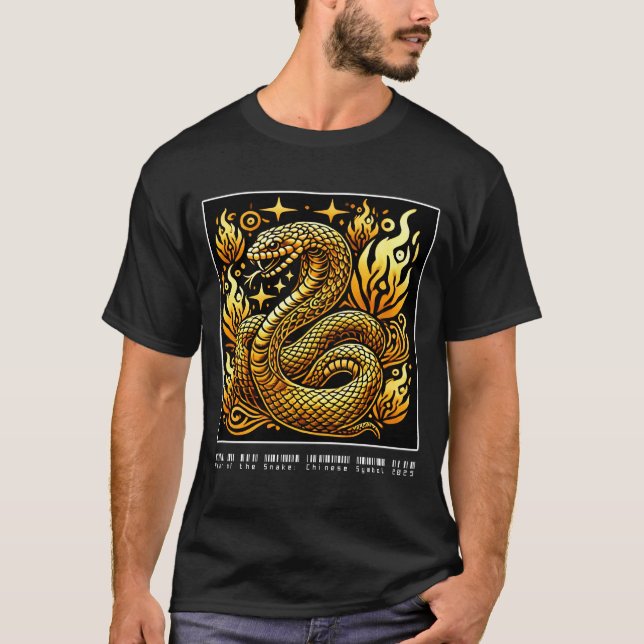Camiseta Ano da Cobra: Símbolo chinês 2025 - cobra de ouro (Frente)