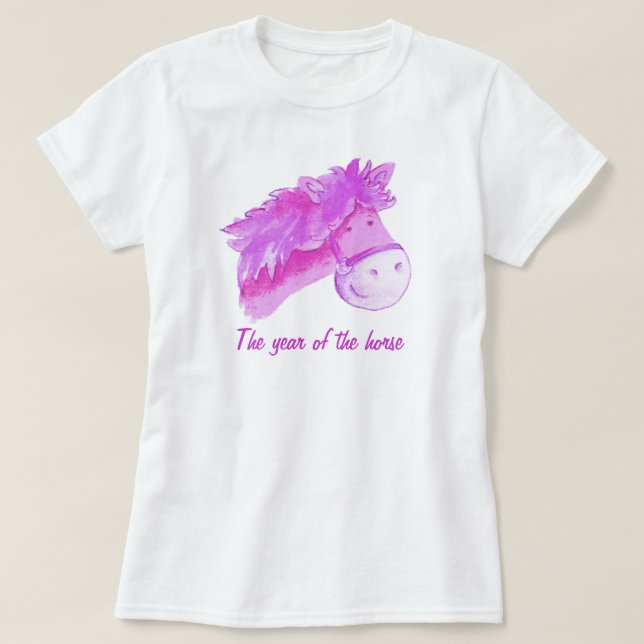 Camiseta Ano da t-shirt feminina rosa-cavalo (Frente do Design)