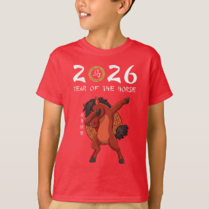 Camiseta Ano de 2026 do Cavalo Pônei Dabbing Ano Novo Chinê