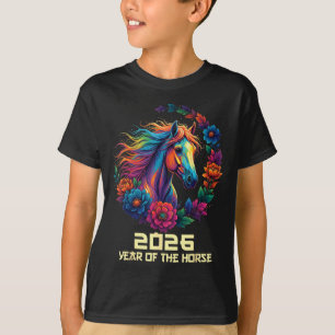 Camiseta Ano do Cavalo 2026 Arte Chinesa Feliz