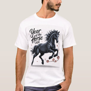 Camiseta Ano do Cavalo 2026 com Cherry Blossom