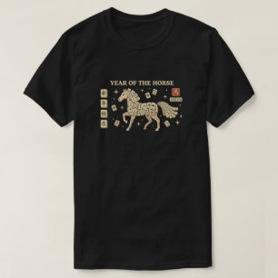 Camiseta Ano do Cavalo 2026, Retro Mahjong Chinês