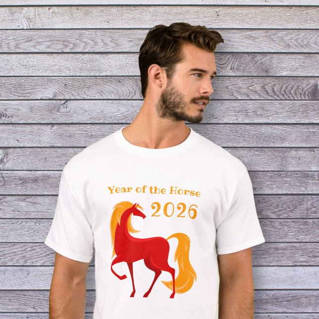 Camiseta Ano do Cavalo de Fogo 2026: Zodiac Masculino Chinê (Criador carregado)