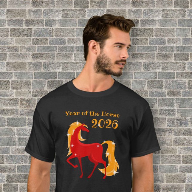 Camiseta Ano do Cavalo de Fogo 2026: Zodiac Masculino Chinê (Criador carregado)