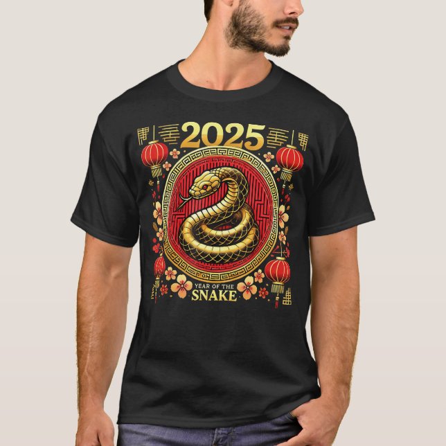 Camiseta Ano Do Cobra 2025, Ano Novo Chinês, Happy Luna (Frente)