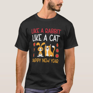 Camiseta Ano do Coelho e Gato Chinês Zodíaco Feliz Ano Novo