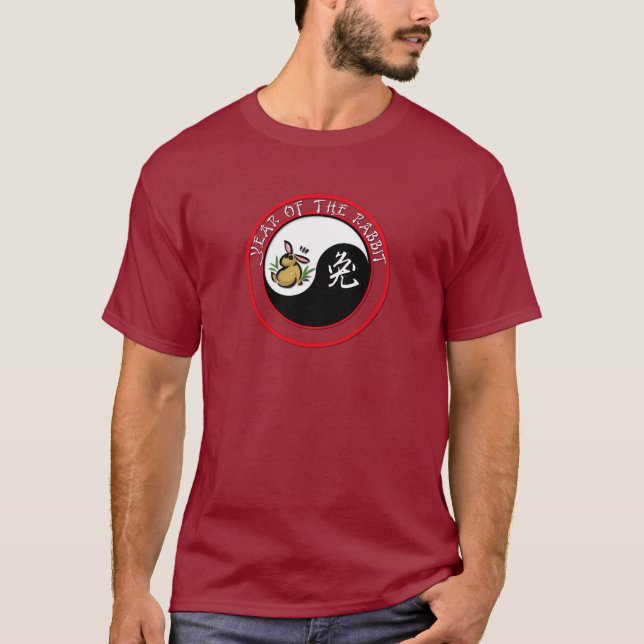 Camiseta Ano do Coelho - yinyang (texto branco) (Frente)