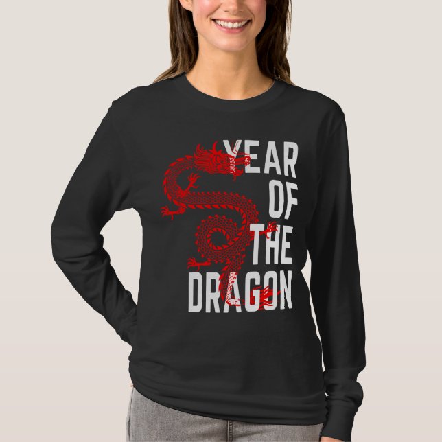 Camiseta Ano do Dragão vermelho branco (Frente)