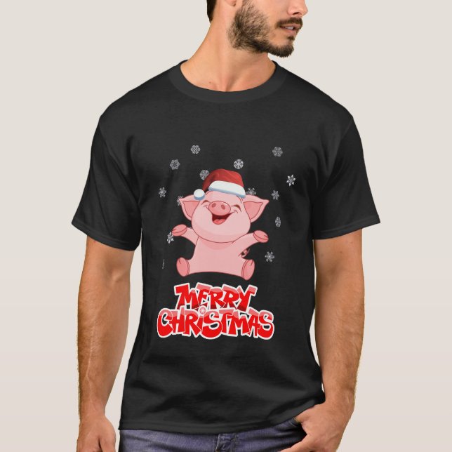 Camiseta Ano do porco - Feliz Natal - homens pretos da (Frente)
